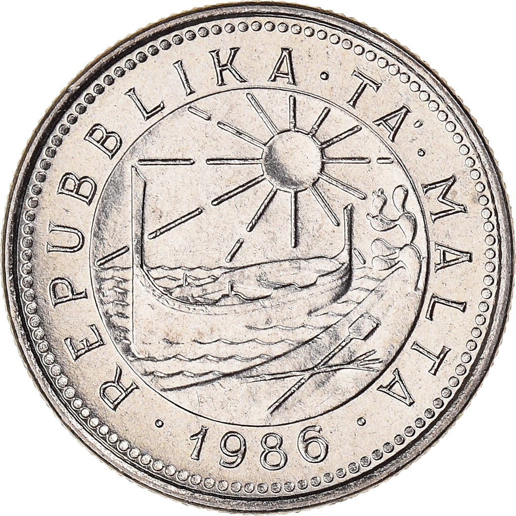 Coin, Malta, 2 Cents, 1986, British Royal Mint, MS(60-62), Copper-nickel, KM:79