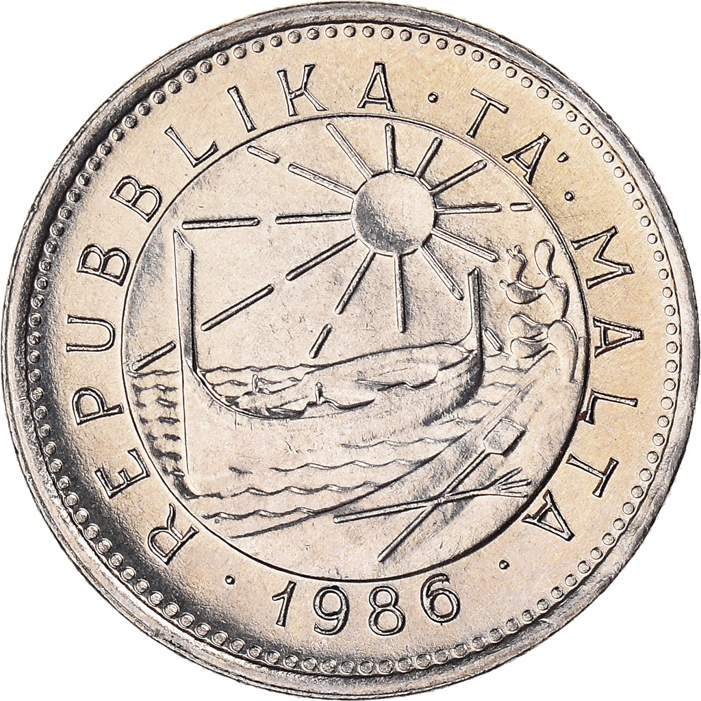Coin, Malta, 5 Cents, 1986, British Royal Mint, MS(60-62), Copper-nickel, KM:77