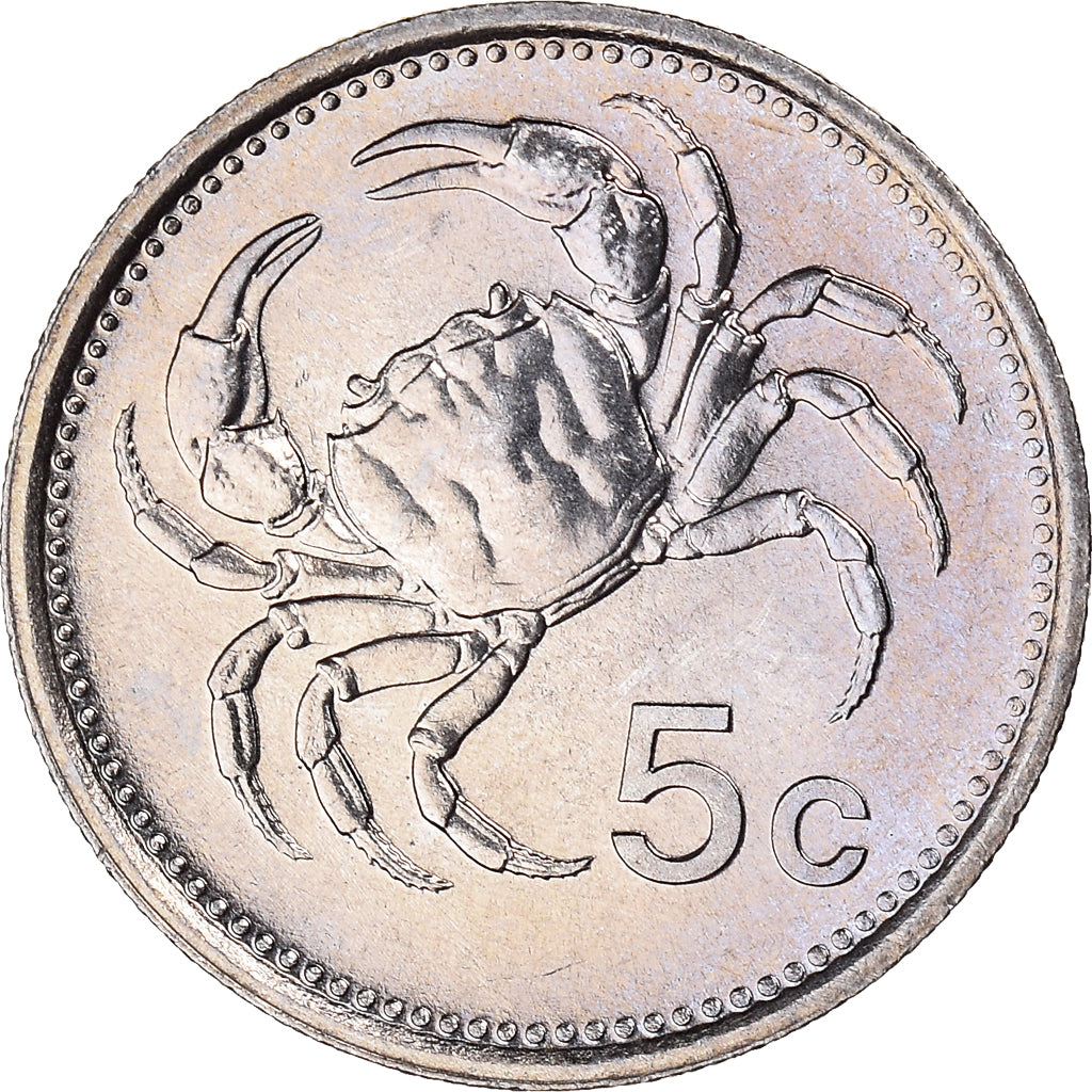 Coin, Malta, 5 Cents, 1986, British Royal Mint, MS(60-62), Copper-nickel, KM:77