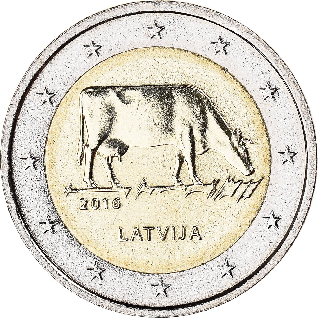 Latvia, 2 Euro, Industrie laitière, 2016, AU(55-58), Bi-Metallic