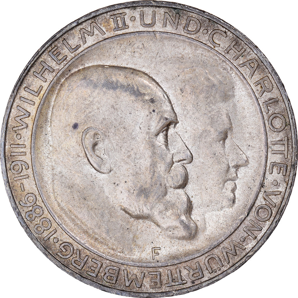 Münze, Deutsch Staaten, WURTTEMBERG, Wilhelm II, 3 Mark, 1911, Freudenstadt