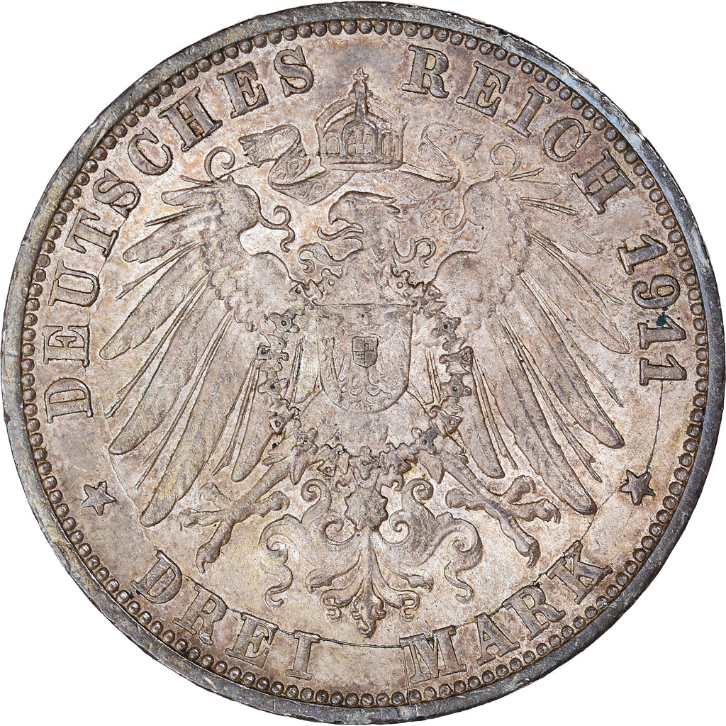 Münze, Deutsch Staaten, WURTTEMBERG, Wilhelm II, 3 Mark, 1911, Freudenstadt