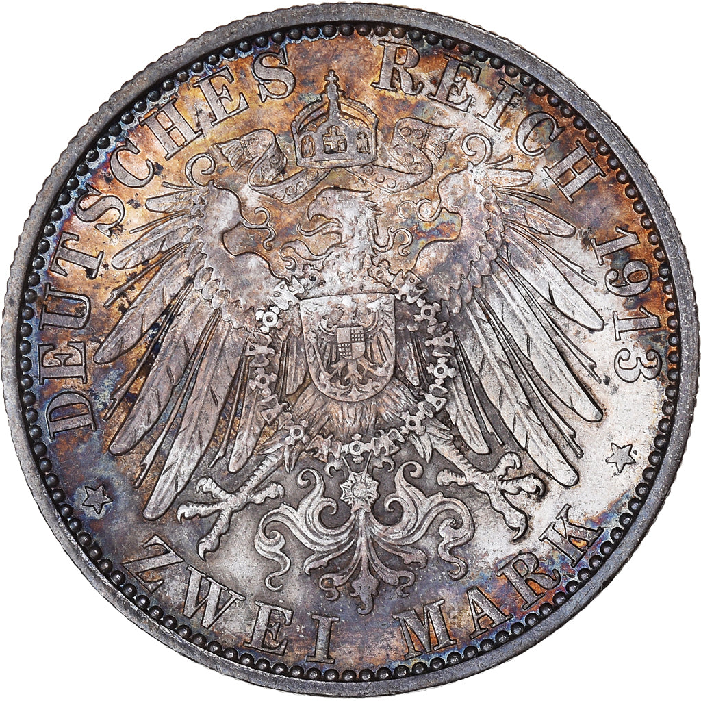 Coin, German States, PRUSSIA, Wilhelm II, 2 Mark, 1913, Berlin, AU(55-58)