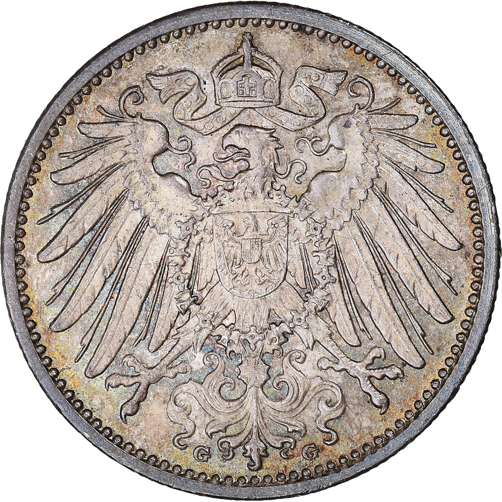 Coin, GERMANY - EMPIRE, Wilhelm II, Mark, 1907, Karlsruhe, AU(55-58), Silver