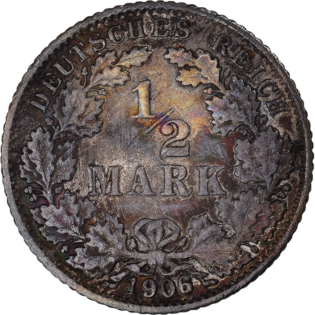 Coin, GERMANY - EMPIRE, 1/2 Mark, 1906, Karlsruhe, VF(30-35), Silver, KM:17