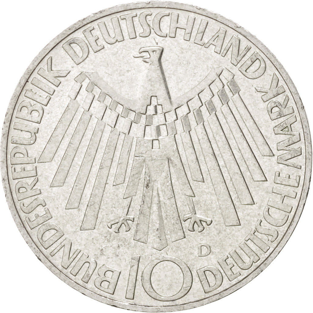 GERMANY - FEDERAL REPUBLIC, 10 Mark, 1972, Munich, KM:130, MS(60-62), Silver