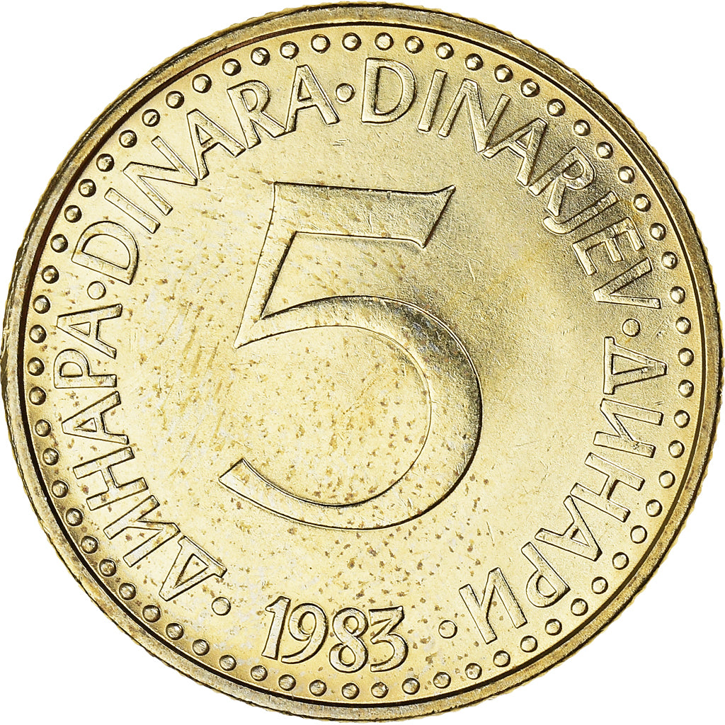 Coin, Yugoslavia, 5 Dinara, 1983, MS(60-62), Nickel-brass, KM:88