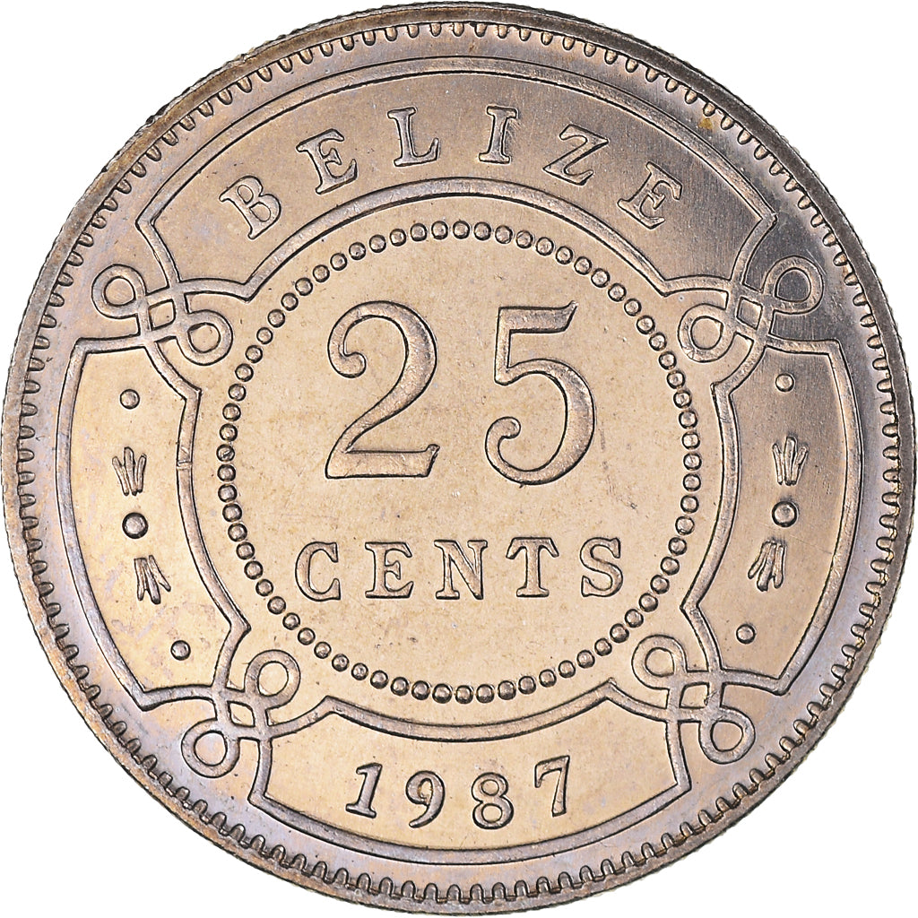 Coin, Belize, 25 Cents, 1987, MS(63), Copper-nickel, KM:36