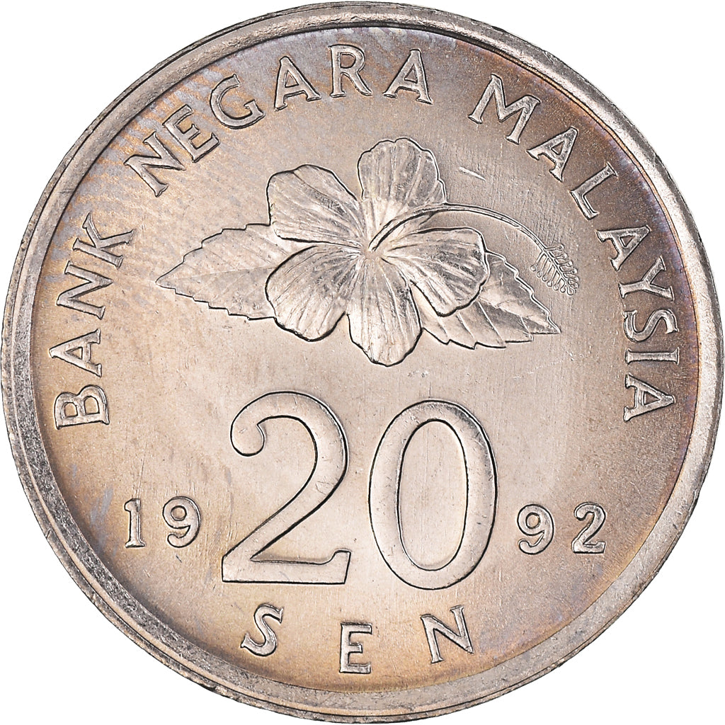 Coin, Malaysia, 20 Sen, 1992, MS(63), Copper-nickel, KM:52