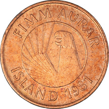 Coin, Iceland, 5 Aurar, 1981, AU(55-58), Bronze, KM:24