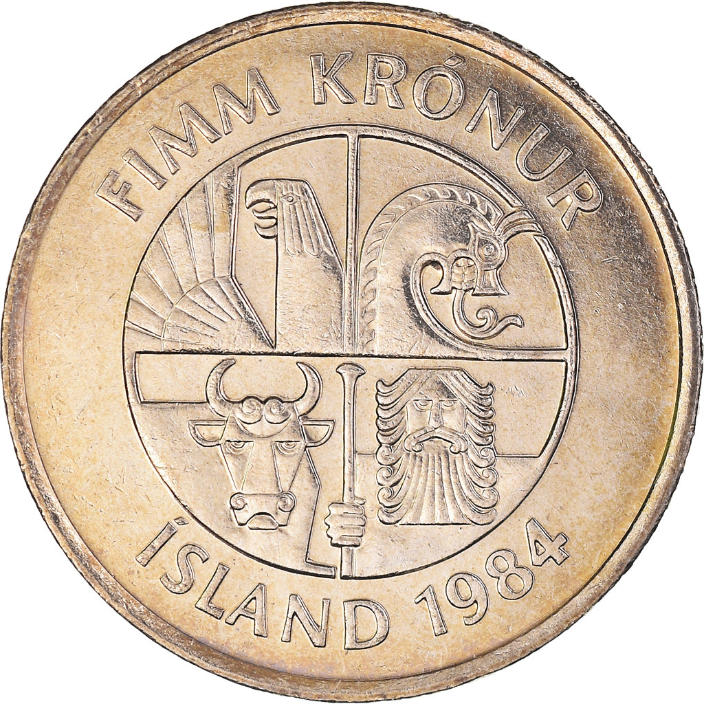 Coin, Iceland, 5 Kronur, 1984, AU(55-58), Copper-nickel, KM:28