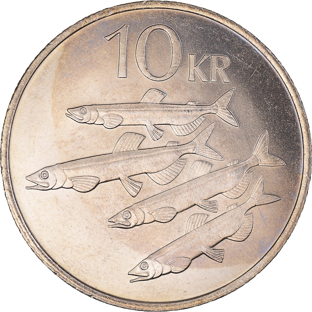 Coin, Iceland, 10 Kronur, 1984, MS(60-62), Copper-nickel, KM:29.1