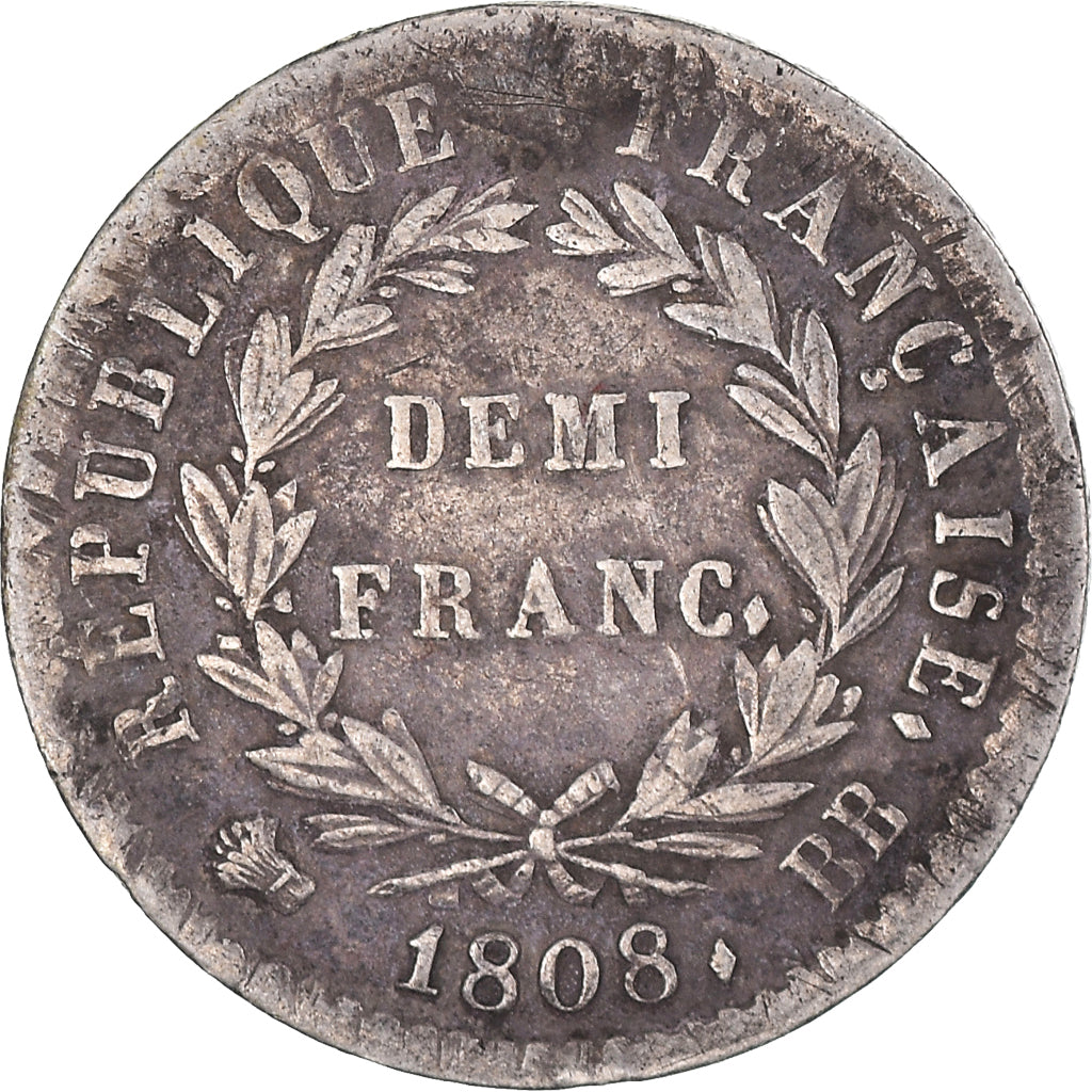 Coin, France, Napoléon I, 1/2 Franc, 1808, Strasbourg, VF(30-35), Silver