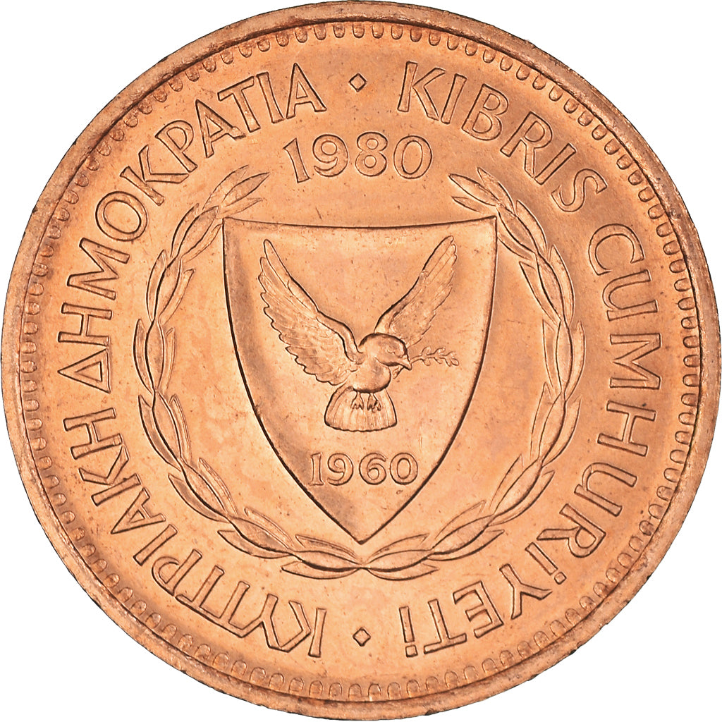 Monnaie, Chypre, 5 Mils, 1980, SPL+, Bronze, KM:39