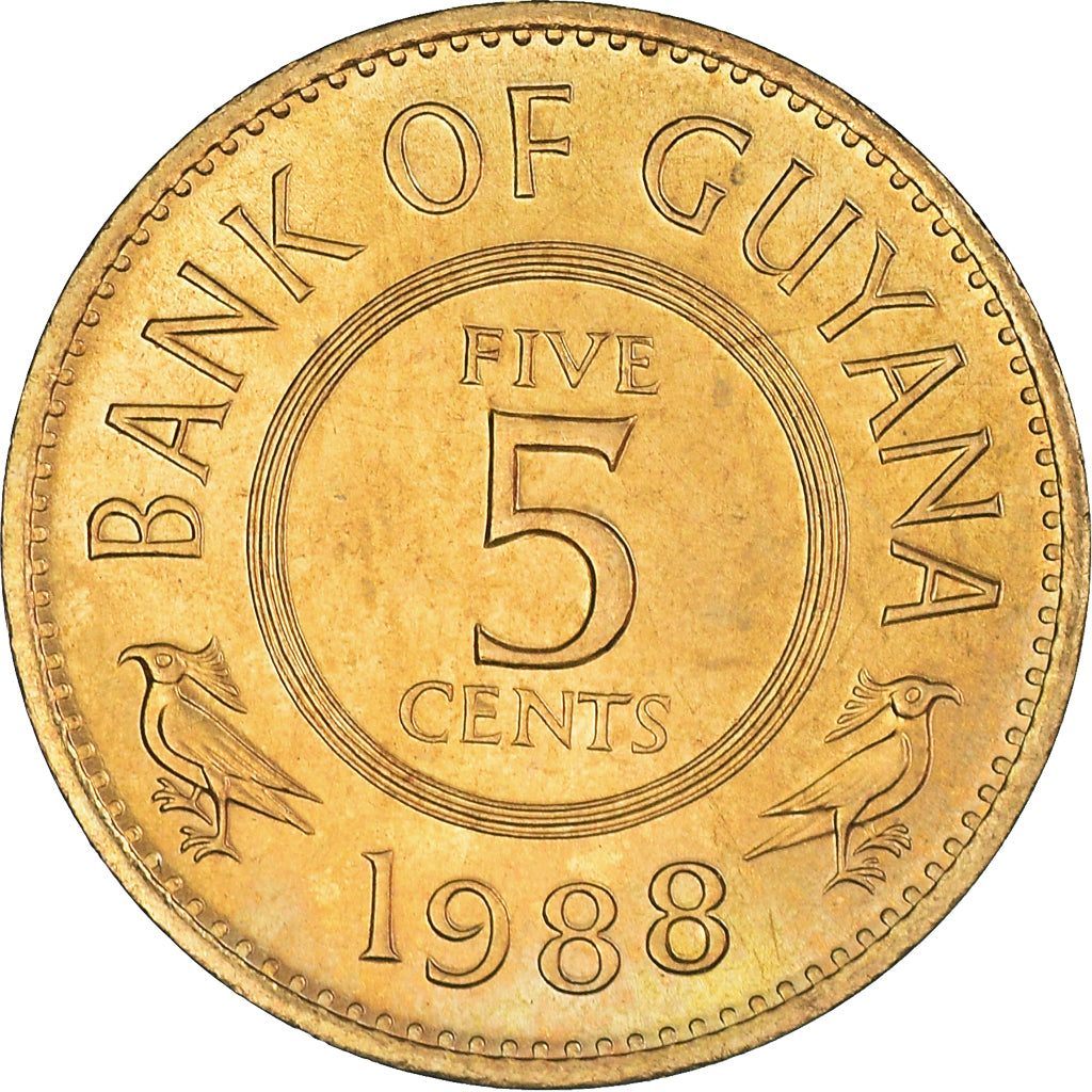 Coin, Guyana, 5 Cents, 1988, MS(64), Nickel-brass, KM:32