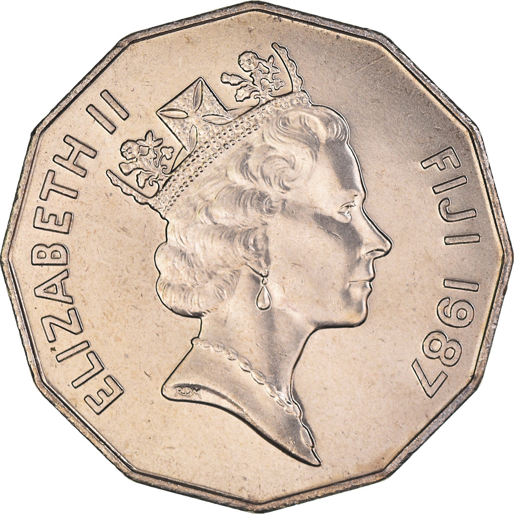 Coin, Fiji, Elizabeth II, 50 Cents, 1987, MS(63), Copper-nickel, KM:54