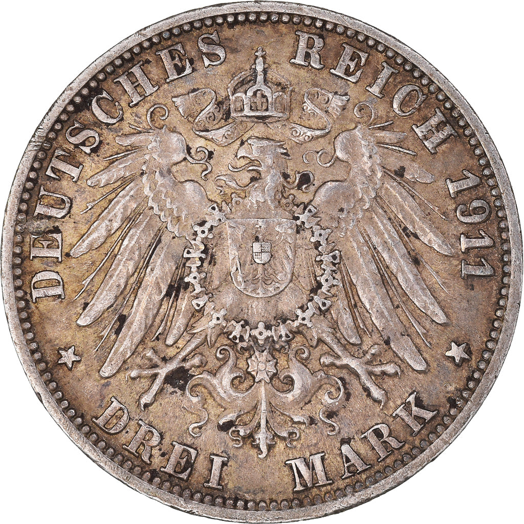 Münze, Deutsch Staaten, WURTTEMBERG, Wilhelm II, 3 Mark, 1911, Freudenstadt