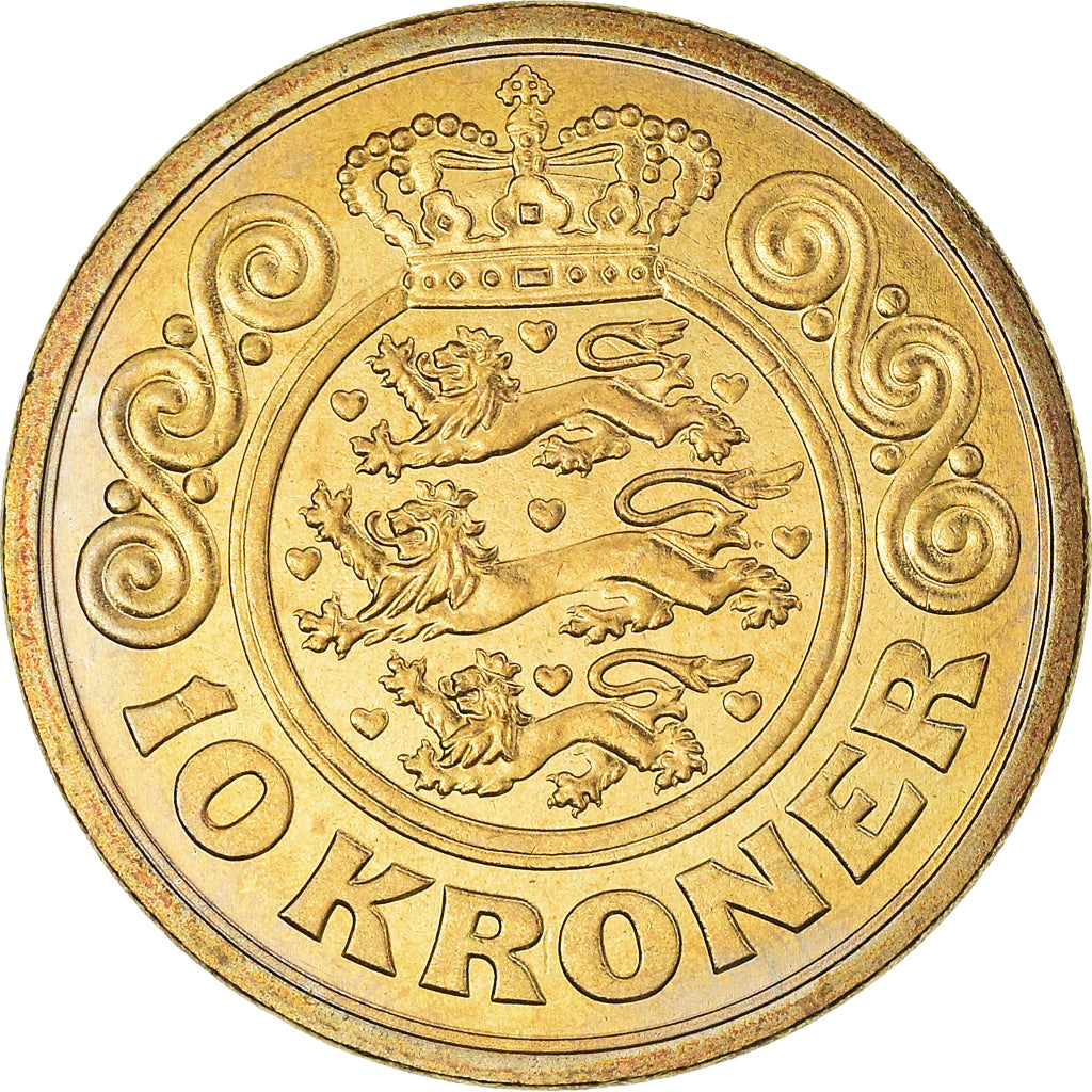 Moneta, Danimarca, Margrethe II, 10 Kroner, 1994, SPL+, Alluminio-bronzo, KM:877