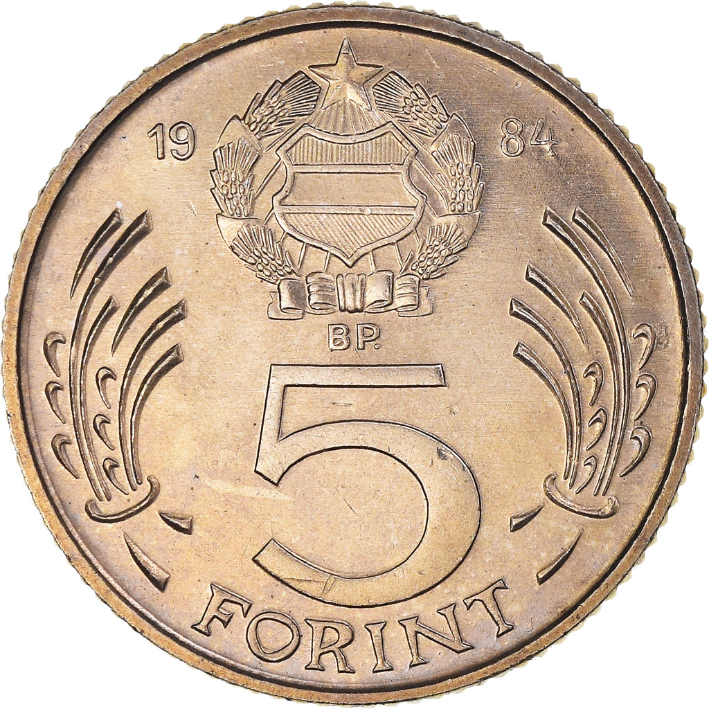 Moneta, Węgry, 5 Forint, 1984, Budapest, MS(63), Miedź-Nikiel, KM:635