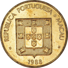 Coin, Macau, 10 Avos, 1988, AU(55-58), Brass, KM:20