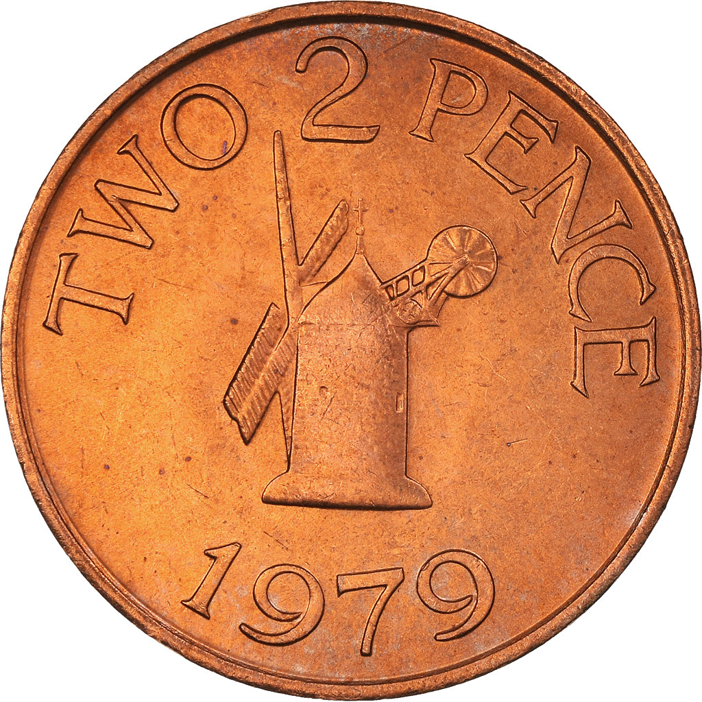 Coin, Guernsey, Elizabeth II, 2 Pence, 1979, Heaton, MS(60-62), Bronze, KM:28