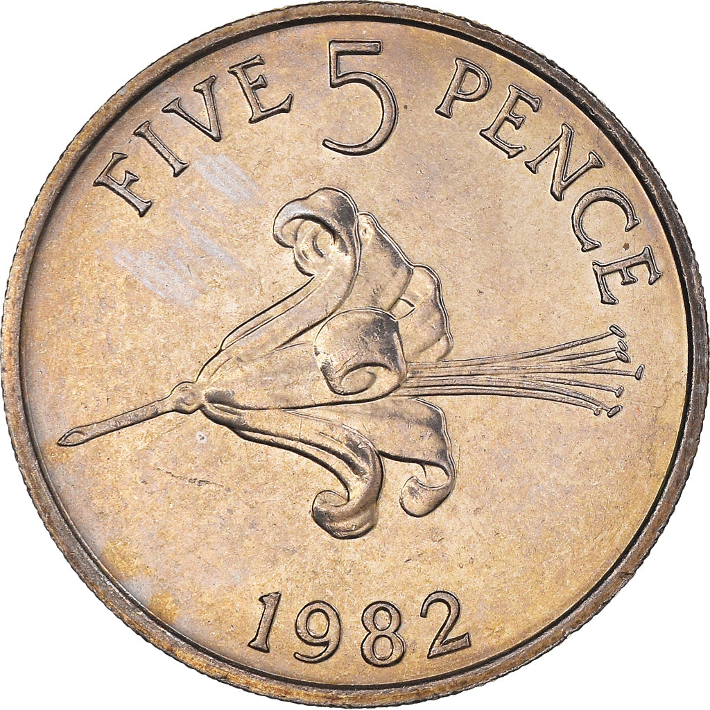 Coin, Guernsey, Elizabeth II, 5 Pence, 1982, MS(63), Copper-nickel, KM:29