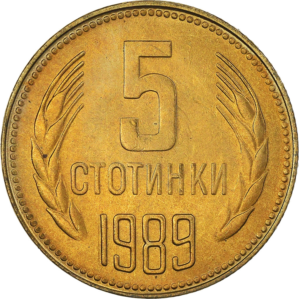 Coin, Bulgaria, 5 Stotinki, 1989, MS(63), Brass, KM:86