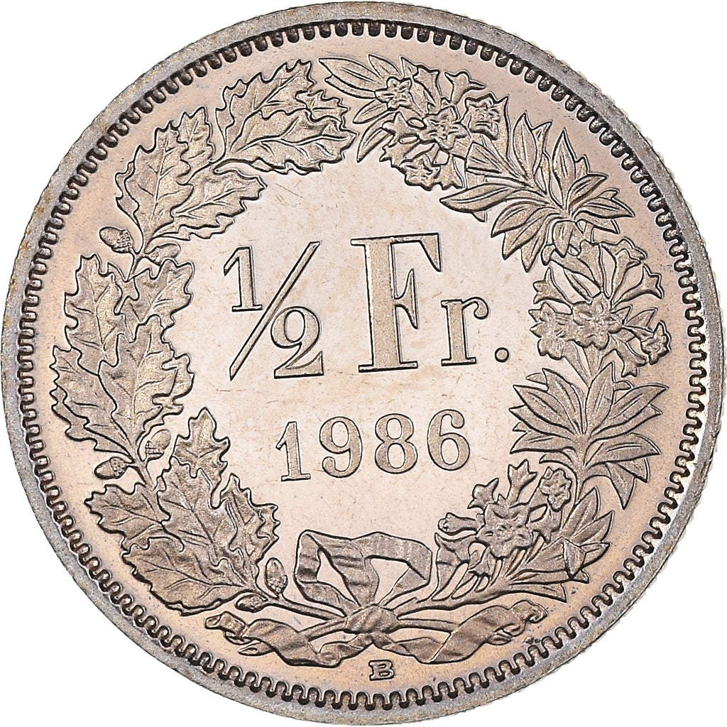 Coin, Switzerland, 1/2 Franc, 1986, Bern, MS(64), Copper-nickel, KM:23a.3