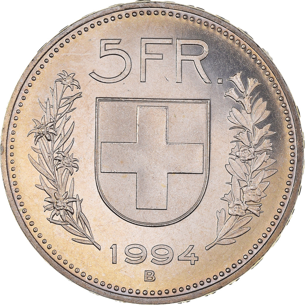 Coin, Switzerland, 5 Francs, 1994, Bern, MS(64), Copper-nickel, KM:40a.4