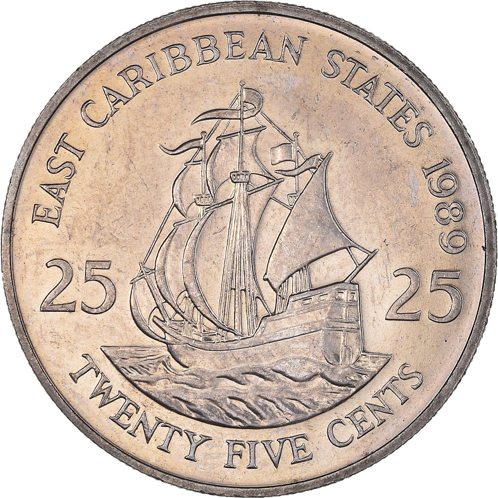 Moneta, Państwa Wschodnich Karaibów, Elizabeth II, 25 Cents, 1989, MS(63)