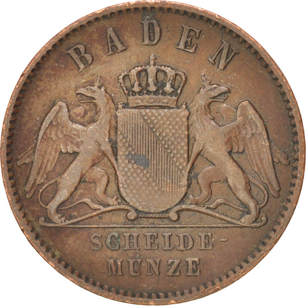Stati tedeschi, BADEN, Friedrich I, Kreuzer, 1864, BB, Rame, KM:242