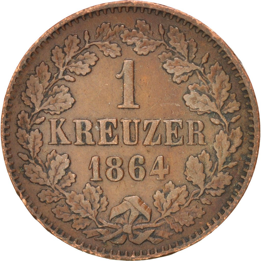 Stati tedeschi, BADEN, Friedrich I, Kreuzer, 1864, BB, Rame, KM:242