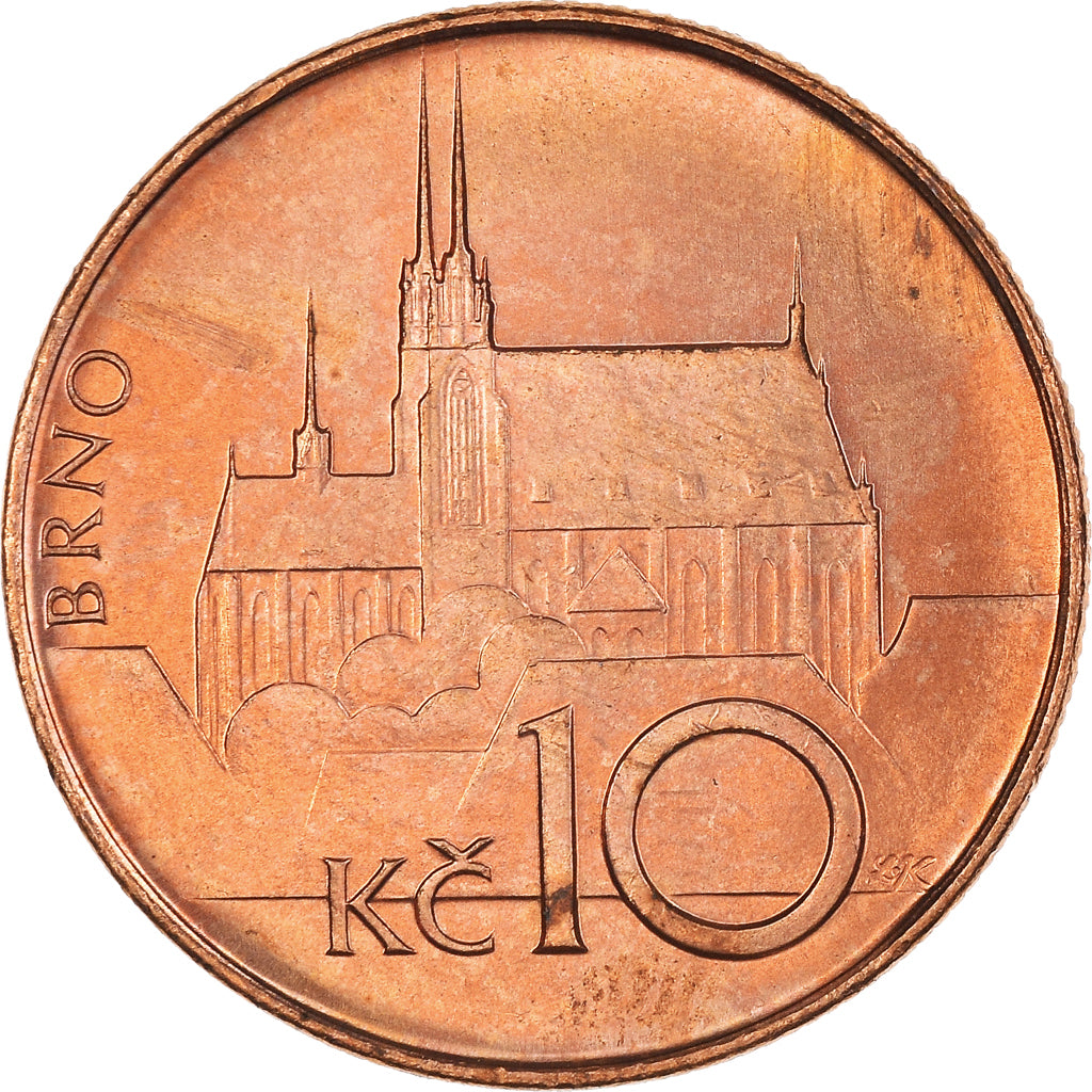 Coin, Czech Republic, 10 Korun, 1993, MS(60-62), Copper Plated Steel, KM:4