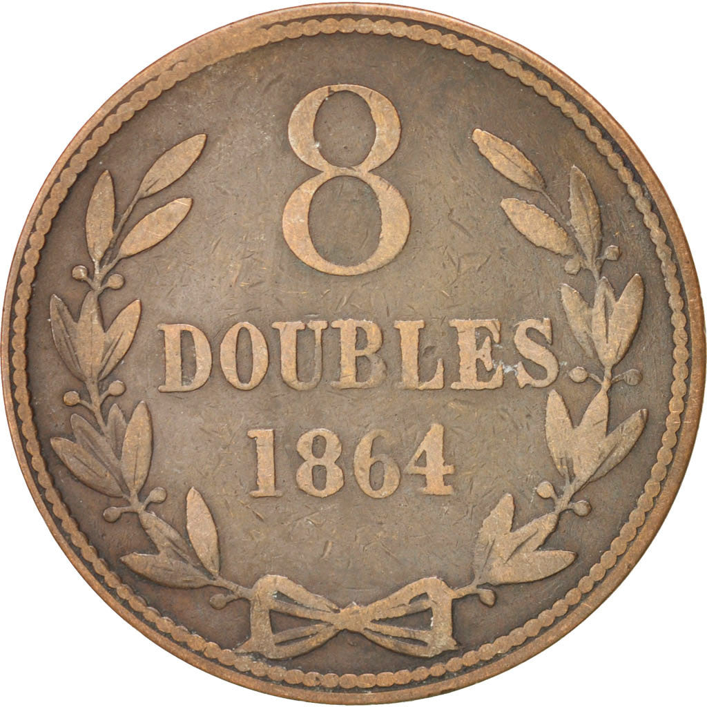 Coin, Guernsey, 8 Doubles, 1864, Heaton, Birmingham, VF(20-25), Bronze, KM:7