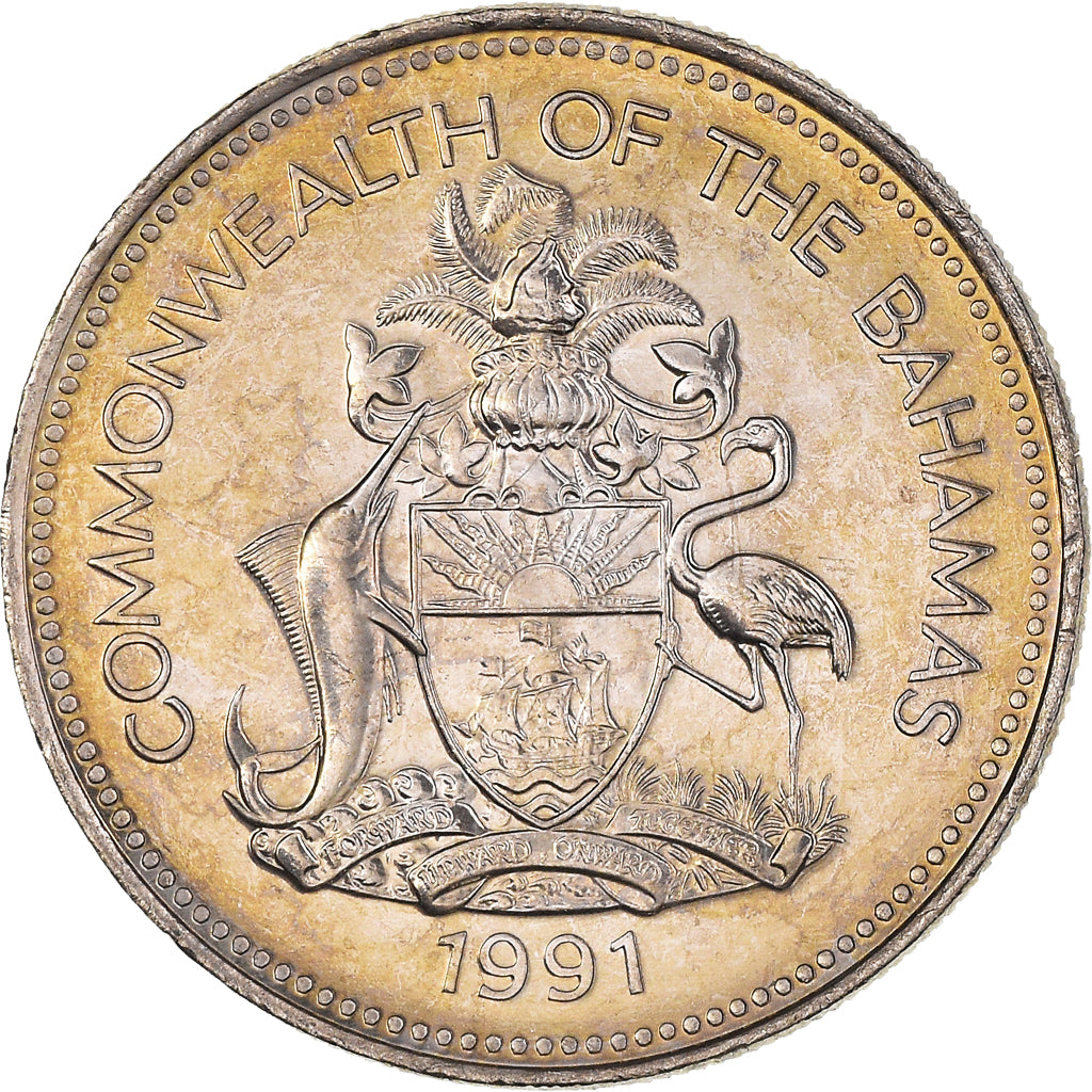 Coin, Bahamas, Elizabeth II, 25 Cents, 1991, AU(55-58), Copper-nickel, KM:63.2