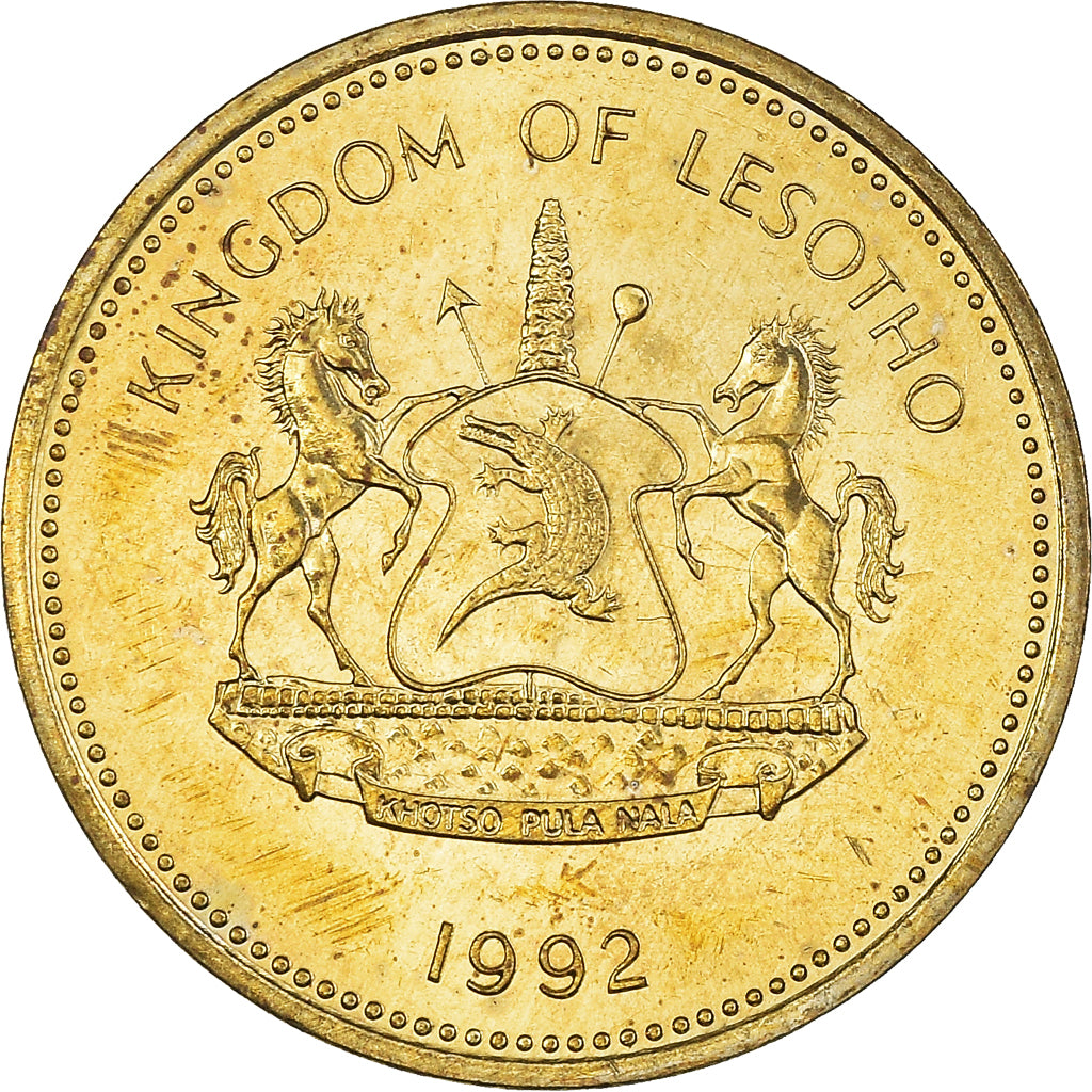 Coin, Lesotho, Letsie III, 2 Lisente, 1992, MS(63), Brass plated steel, KM:55a