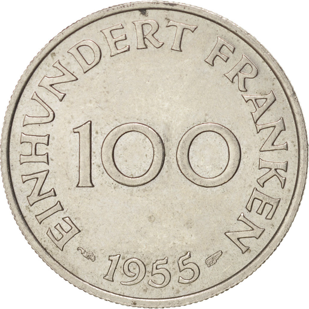 SAARLAND, 100 Franken, 1955, Paris, KM:4, AU(55-58), Copper-nickel
