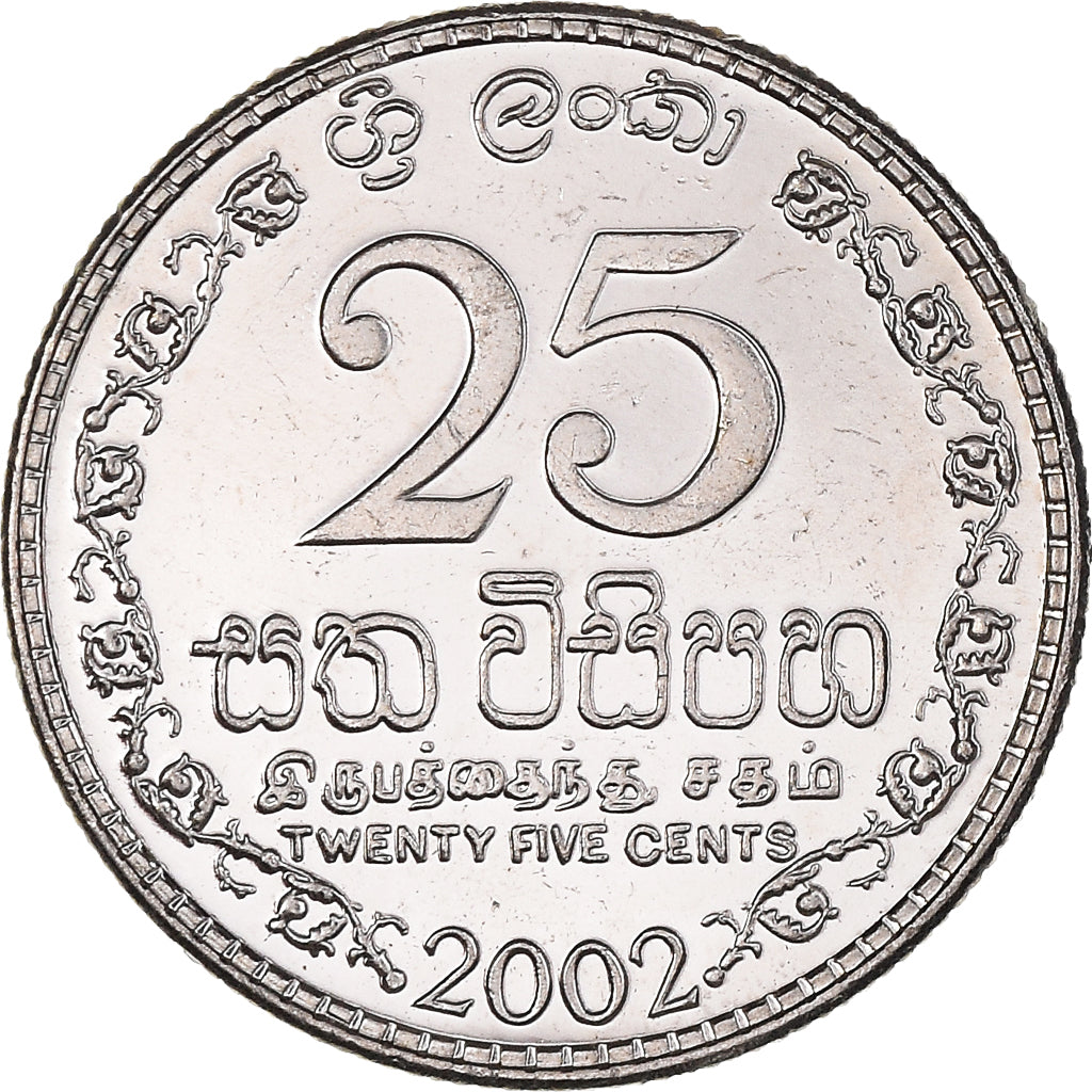 Coin, Sri Lanka, 25 Cents, 2002, MS(60-62), Nickel Clad Steel, KM:141a