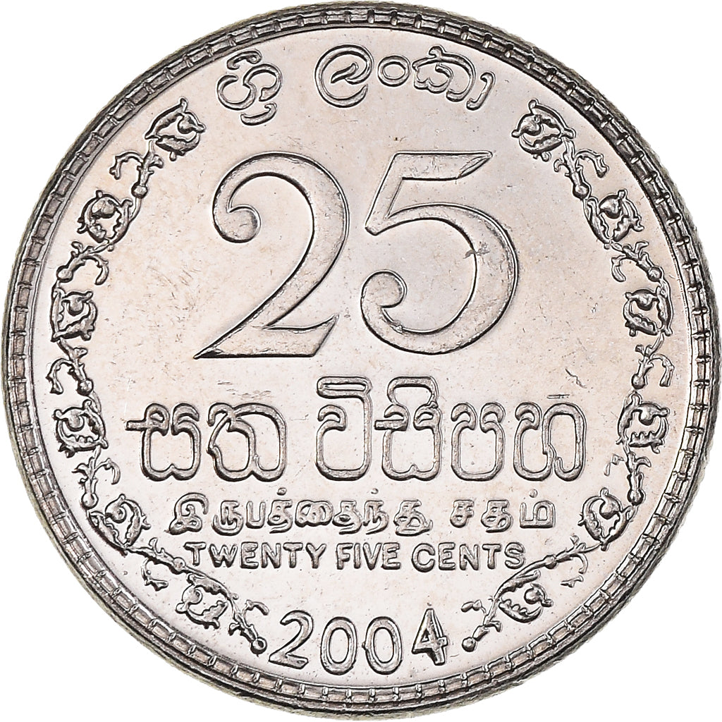 Coin, Sri Lanka, 25 Cents, 2004, MS(60-62), Nickel Clad Steel, KM:141a