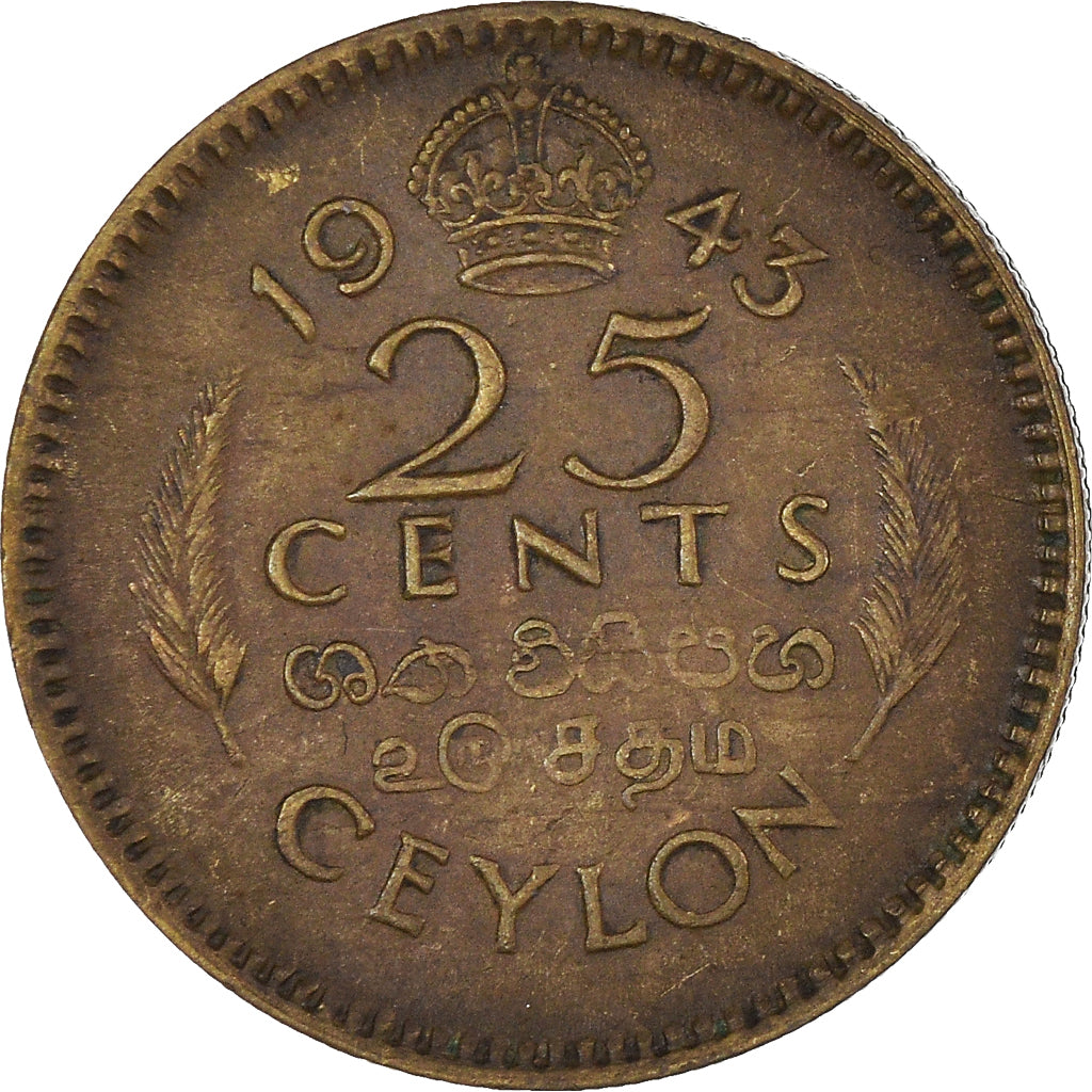 Moneta, Ceylon, George VI, 25 Cents, 1943, MB+, Nichel-ottone, KM:115