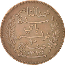 Tunisia, Muhammad al-Nasir Bey, 10 Centimes, 1916, Paris, BB+, Bronzo, KM:236