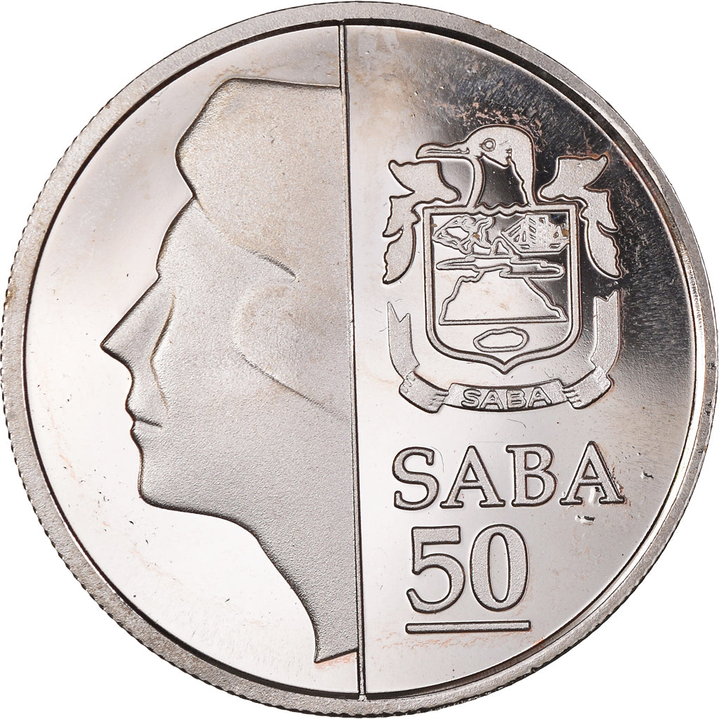 Coin, Saba, Beatrix, 50 Cents, 2011, AU(50-53), Nickel plated steel, KM:5