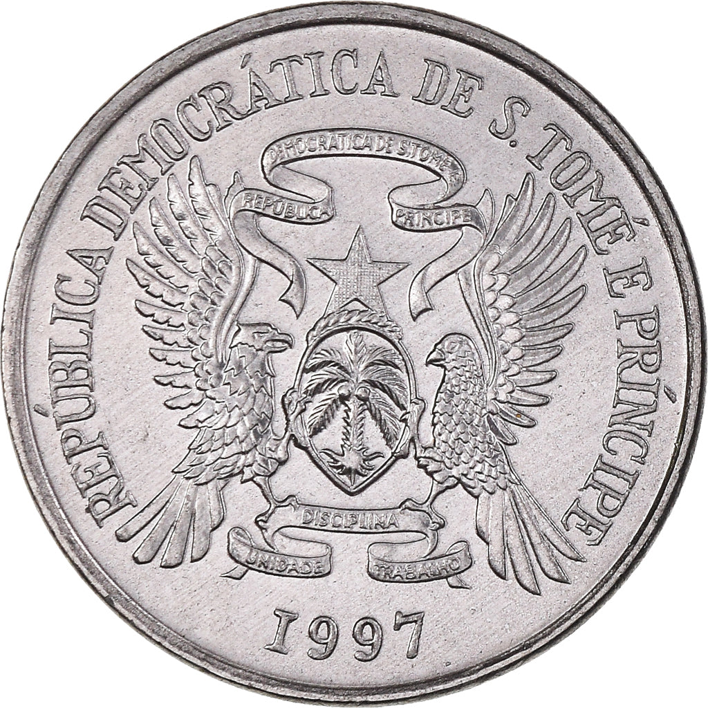 Moneta, Saint Thomas e Prince, 250 Dobras, 1997, SPL, Acciaio con cromatura