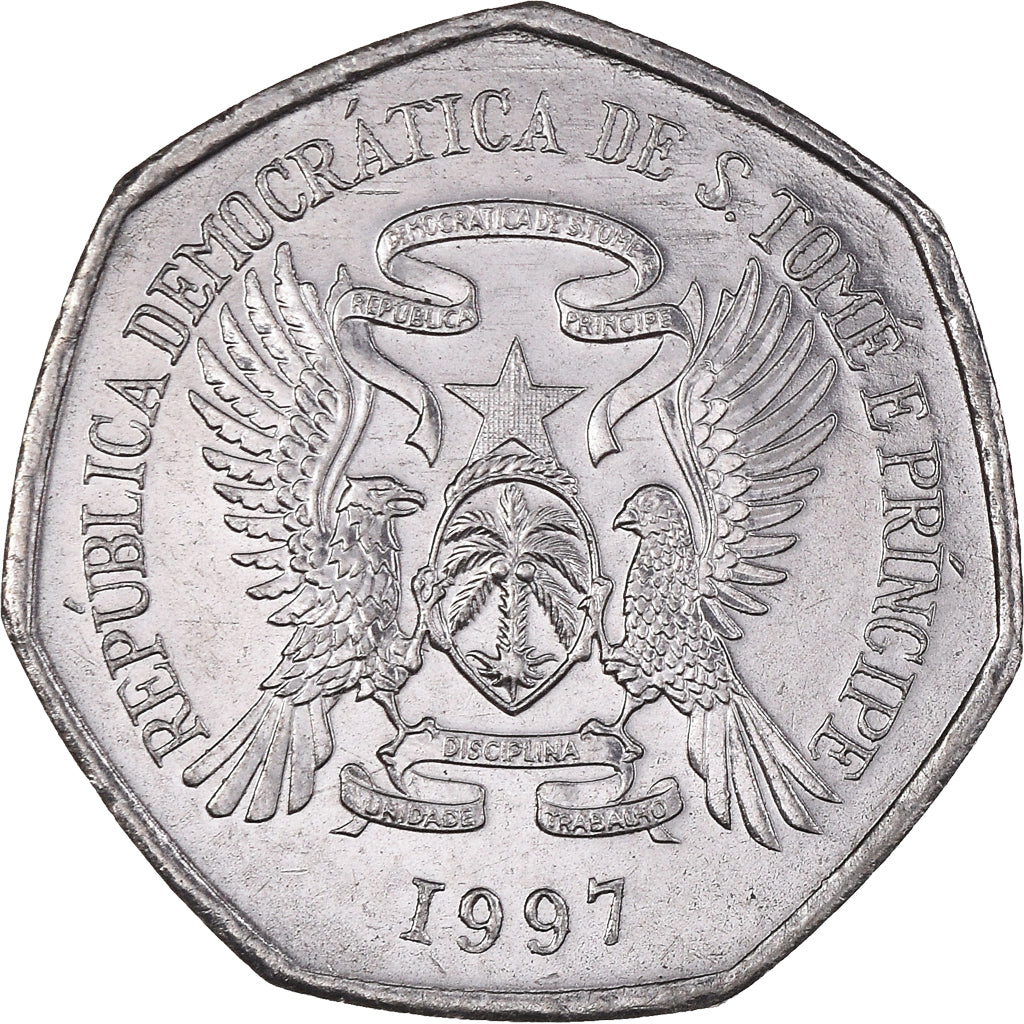 Münze, Saint Thomas and Prince, 500 Dobras, 1997, VZ, Chrome-Steel, KM:89