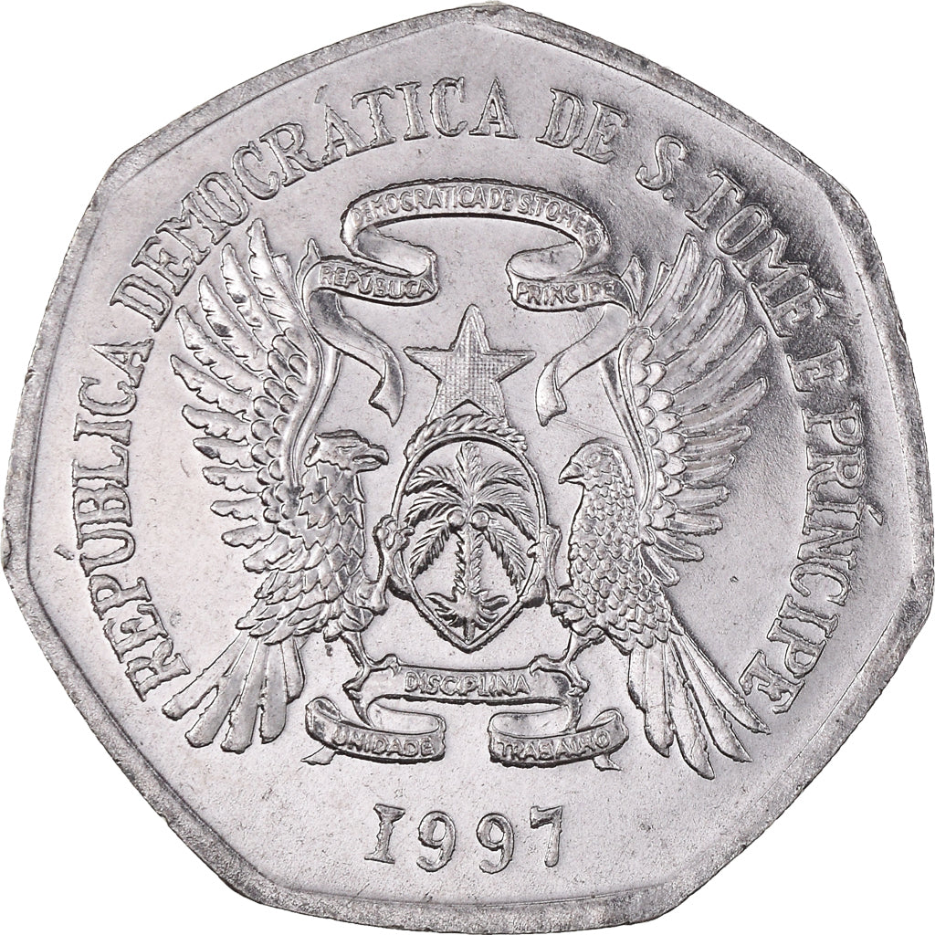 Coin, Saint Thomas and Prince, 2000 Dobras, 1997, AU(55-58), Chrome-Steel, KM:91