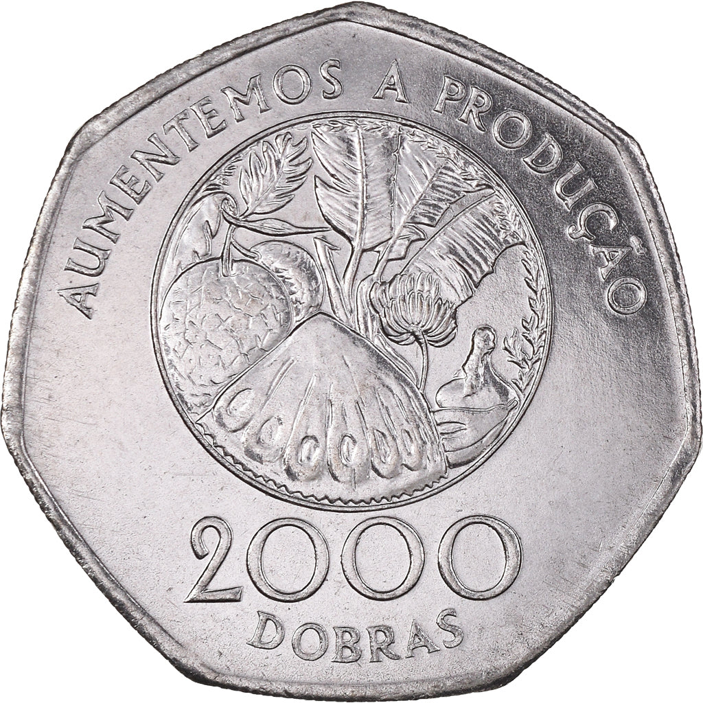 Coin, Saint Thomas and Prince, 2000 Dobras, 1997, AU(55-58), Chrome-Steel, KM:91
