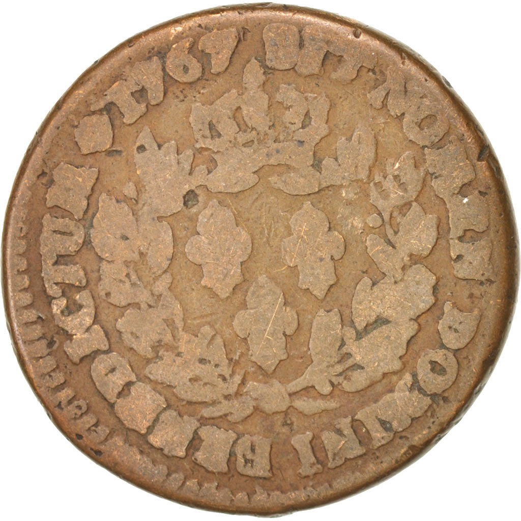 Colonie francesi, 12 Deniers, Sol, 1767, Paris, MB, Bronzo, KM:6, Lecompte:277