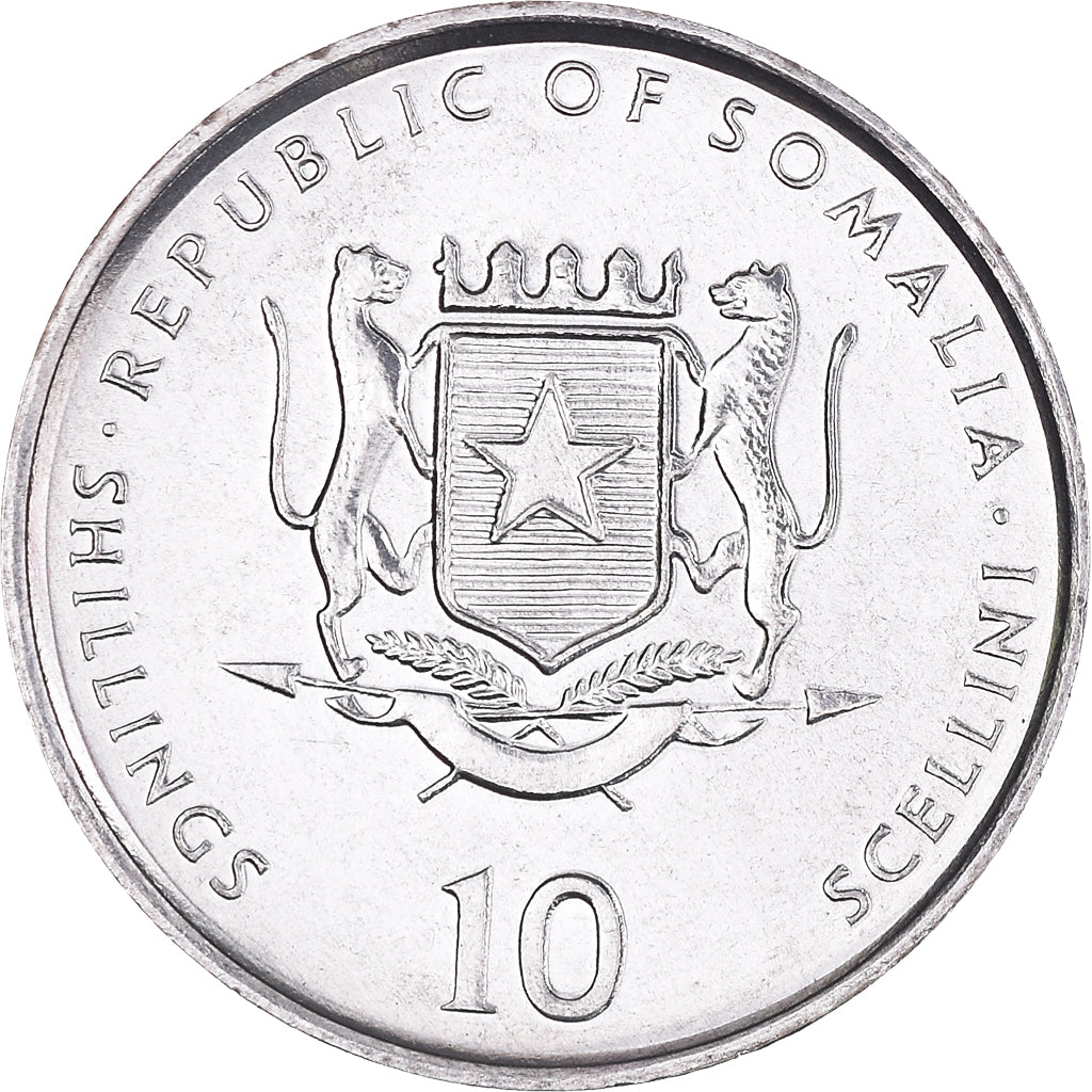 Moneda, Somalia, 10 Shillings / Scellini, 1999, EBC+, Aluminio, KM:46