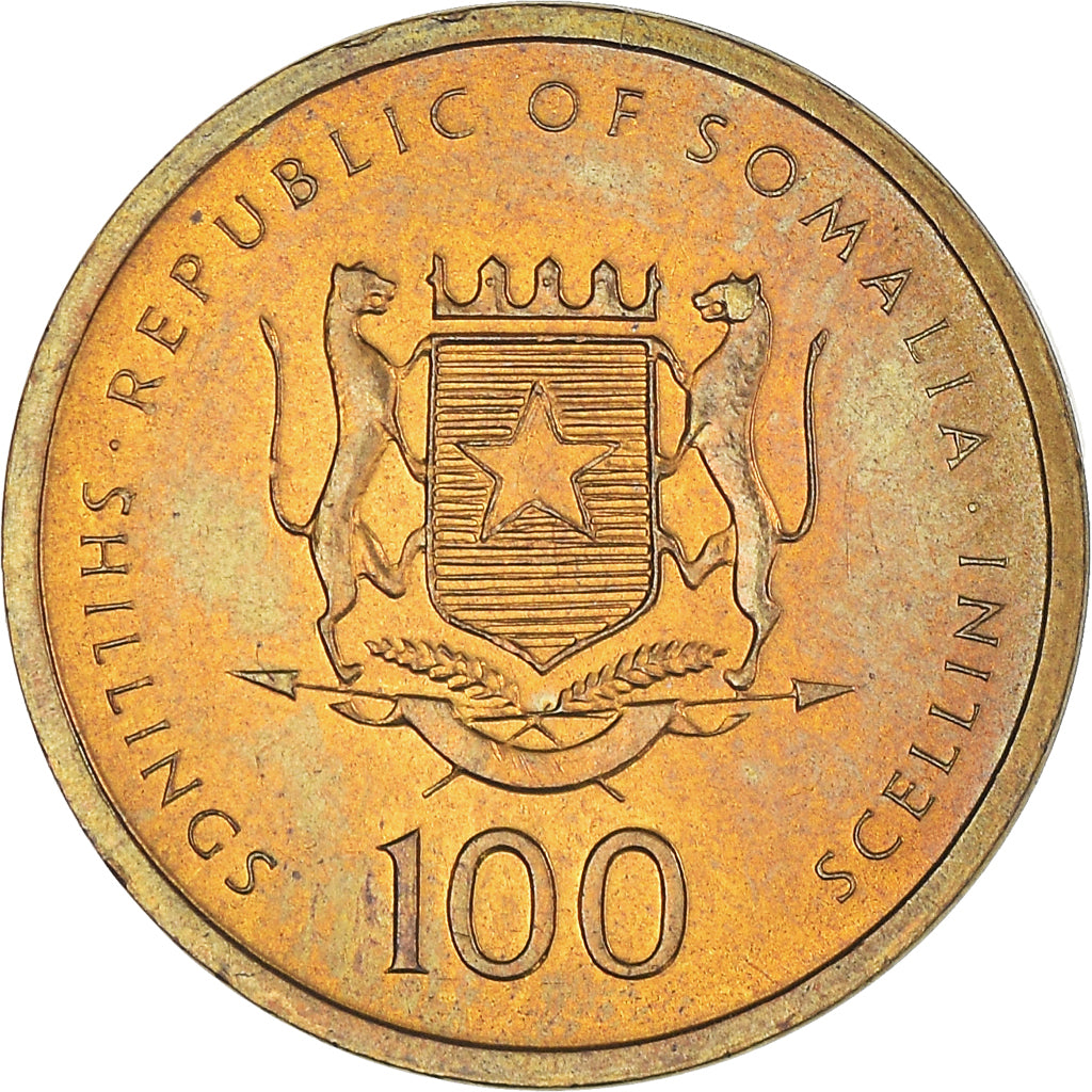 Moneta, Somalia, 100 Shillings, 2002, MS(63), Mosiądz, KM:112