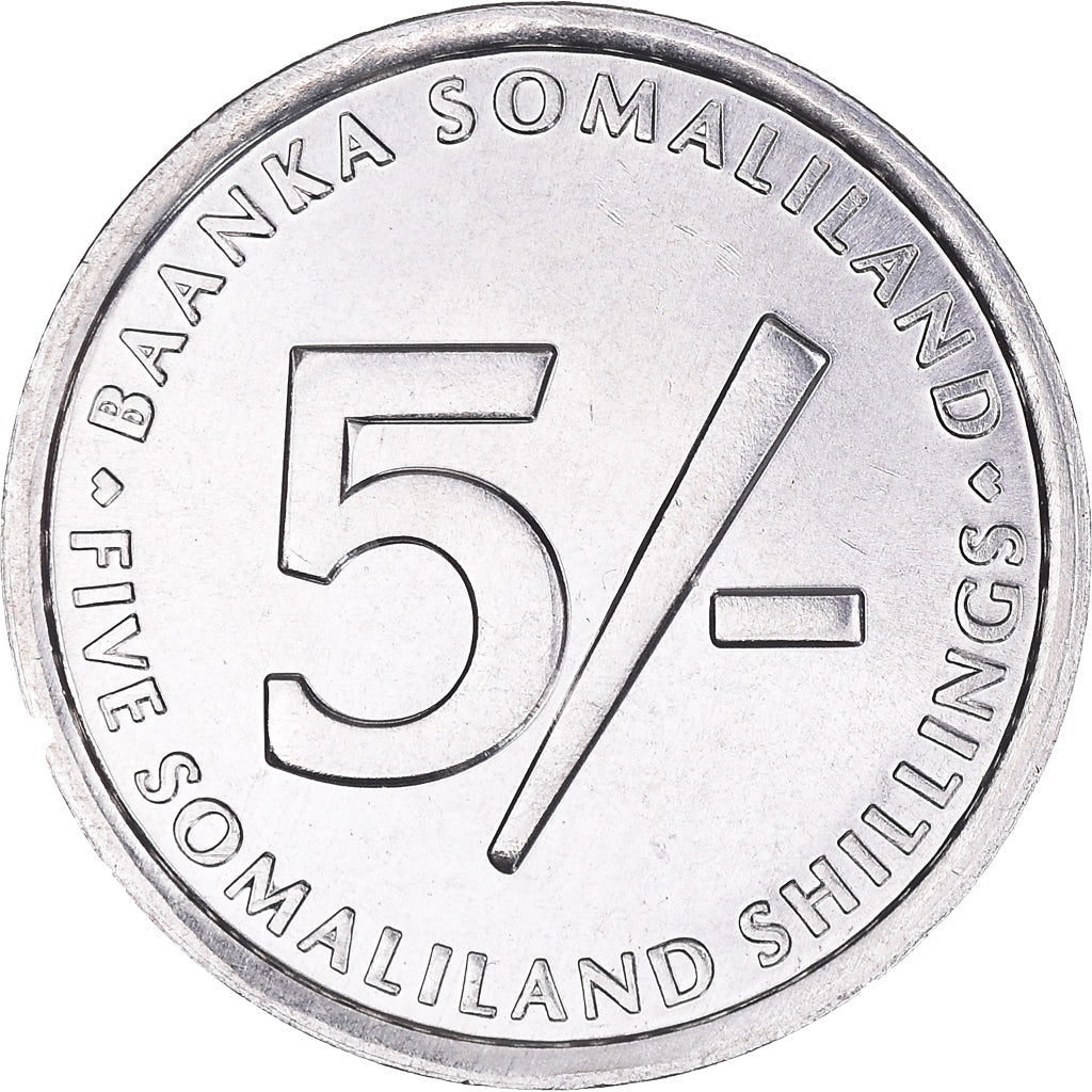 Monnaie, Somaliland, 5 Shillings, 2002, SPL+, Aluminium, KM:4